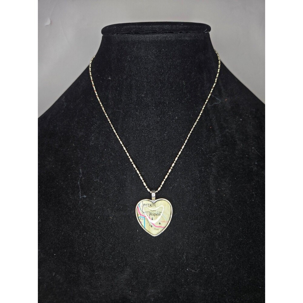 Silver Tone Necklace Aspen Colorado Map Pendant Lobster Claw Clasp